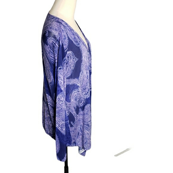 Purple Paisley Starry Night Artsy Open Rayon Knit Cardigan Boho Festival Chico's - Picture 6 of 11